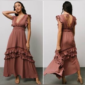 Baltic Born Jasmine Ruffle Rosy Brown Ruffle Tiered Maxi Dress
